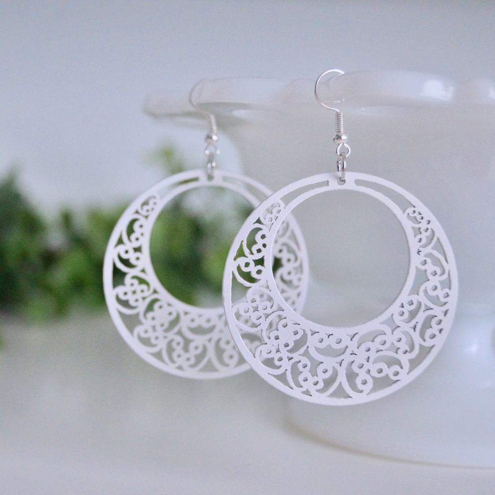 White Laser Cut Wooden earrings
